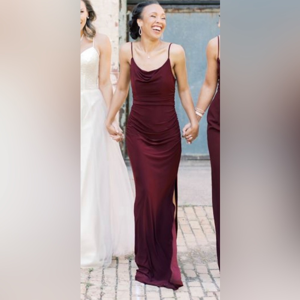ruched jersey spaghetti strap bridesmaid dress-wine size 4